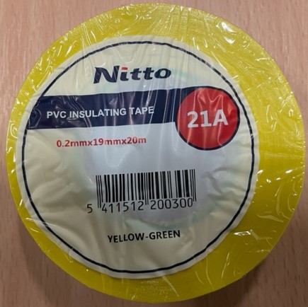 4340 Nitto 21A PVC isolatietape (0.20mm) 19mm x 20 meter Geel/Groen