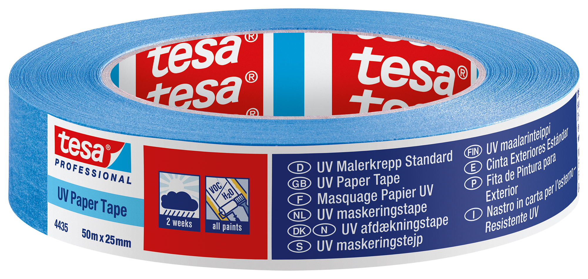 Tesa 4435 schilderstape papier UV-bestendig 25mm x 50 meter Blauw