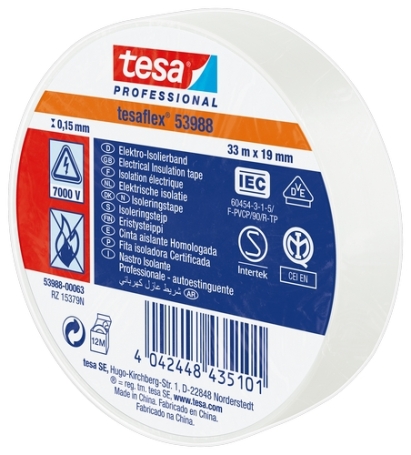 Tesa 53988 PVC isolatietape (0.15mm) 19mm x 33 meter Wit