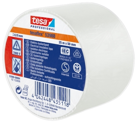 Tesa 53988 PVC isolatietape (0.15mm) 50mm x 25 meter Wit
