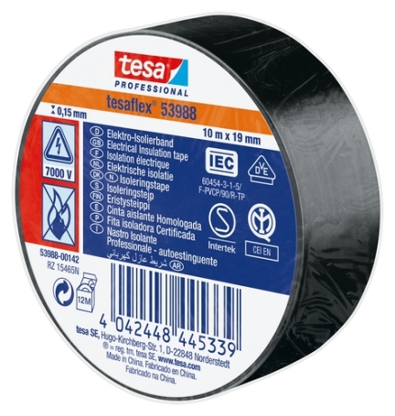 Tesa 53988 PVC isolatietape (0.15mm) 19mm x 33 meter Zwart