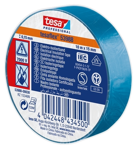 tesa 53988 PVC isolatietape (0.15mm) 15mm x 10 meter Blauw