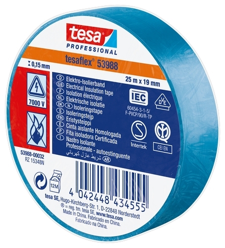 tesa 53988 PVC isolatietape (0.15mm) 19mm x 25 meter Blauw