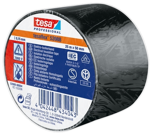 Tesa 53988 PVC isolatietape (0.15mm) 50mm x 25 meter Zwart