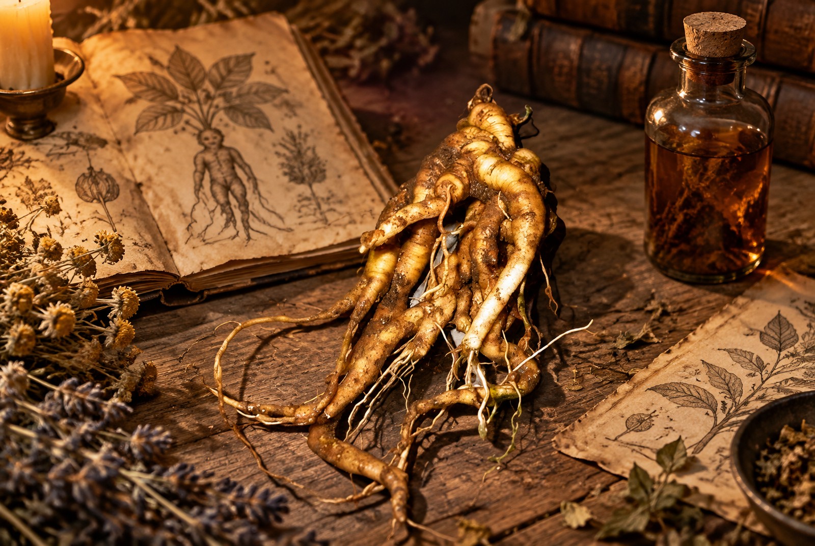 Mandragora officinarum wortel en zaden