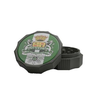City Grinder Rotterdam 55mm, black 2-part grinder with Rotterdam sticker and magnetic closure