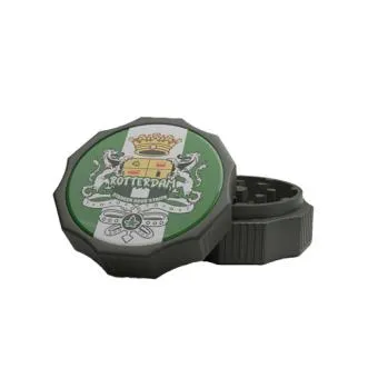 City Grinder Rotterdam 55mm, black 2-part grinder with Rotterdam sticker and magnetic closure