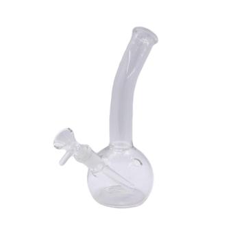 Curved Glass Bong 18cm, glass bong with bent neck and round base in borosilicate glass