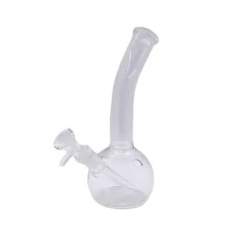 Curved Glass Bong 18cm, glass bong with bent neck and round base in borosilicate glass