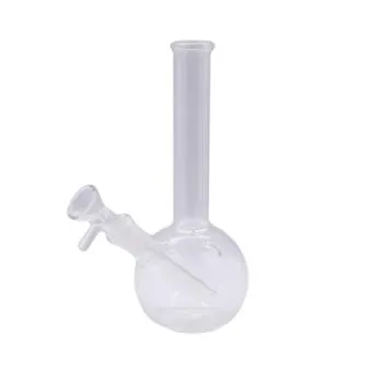 Straight Glass Bong 18cm, glass bong with straight neck and round base in borosilicate glass