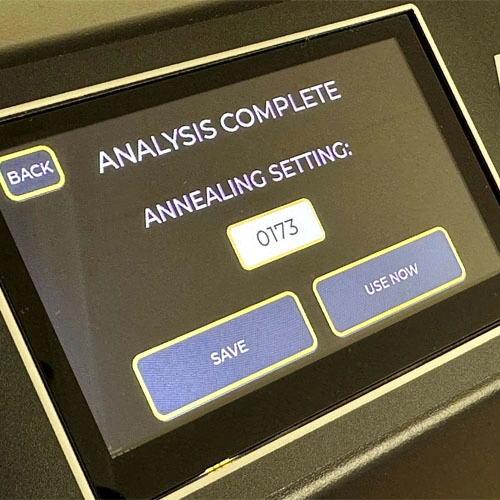 AZTEC analysis complete screen on the AMP showing the generated anneal code