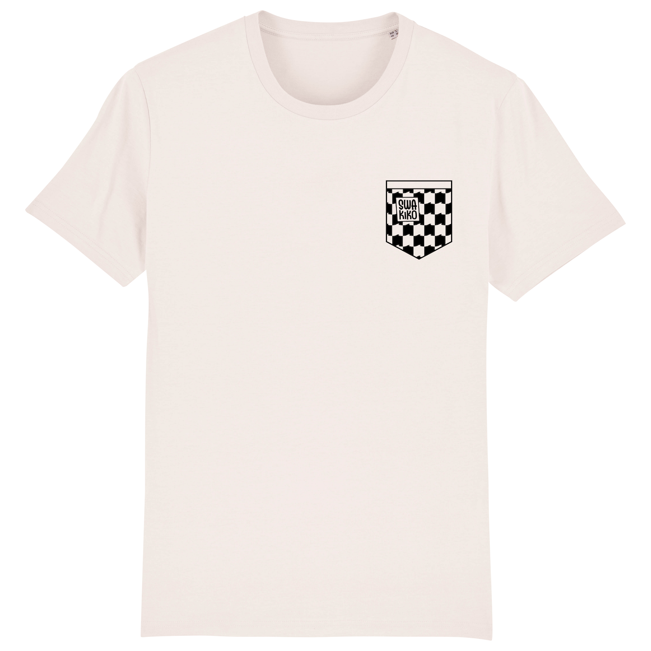 Offwhite T-shirt met geblokte borstzakje en Swakiko logo 