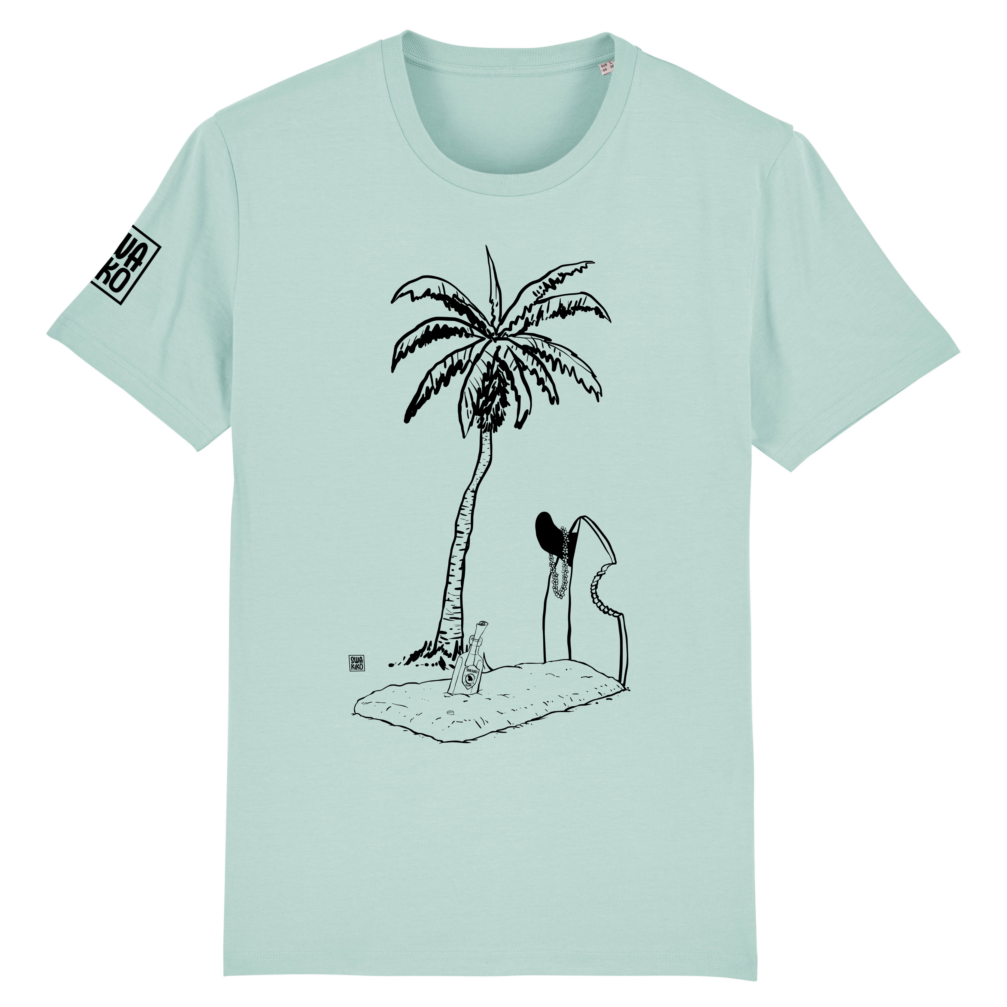 Surf t-shirt men turqoise, Grave with Palmtree