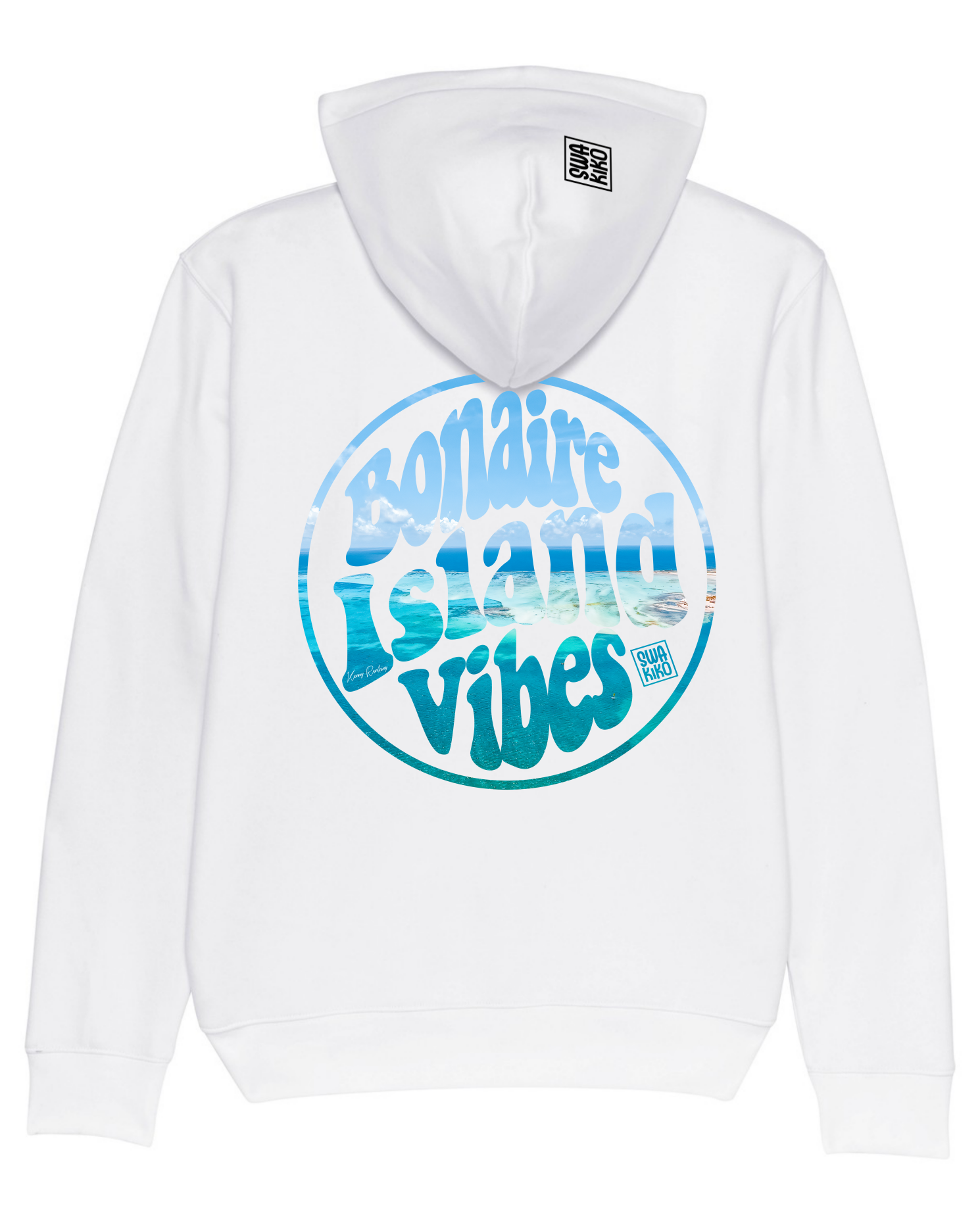 Witte Bonaire Island Vibes hoodie - met schitterend droneshot van het eiland. Ontdek het paradijselijke gevoel!