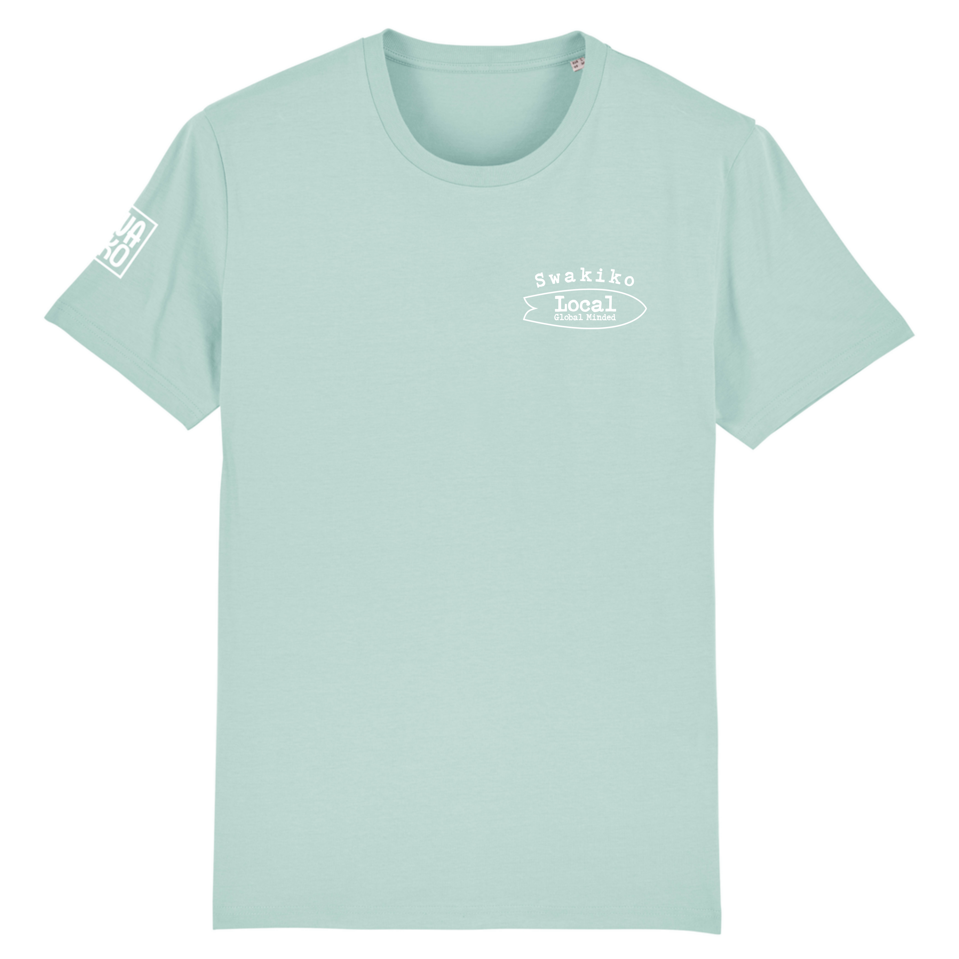 Turquoise T-shirt met Swakiko bortslogo en surfboard