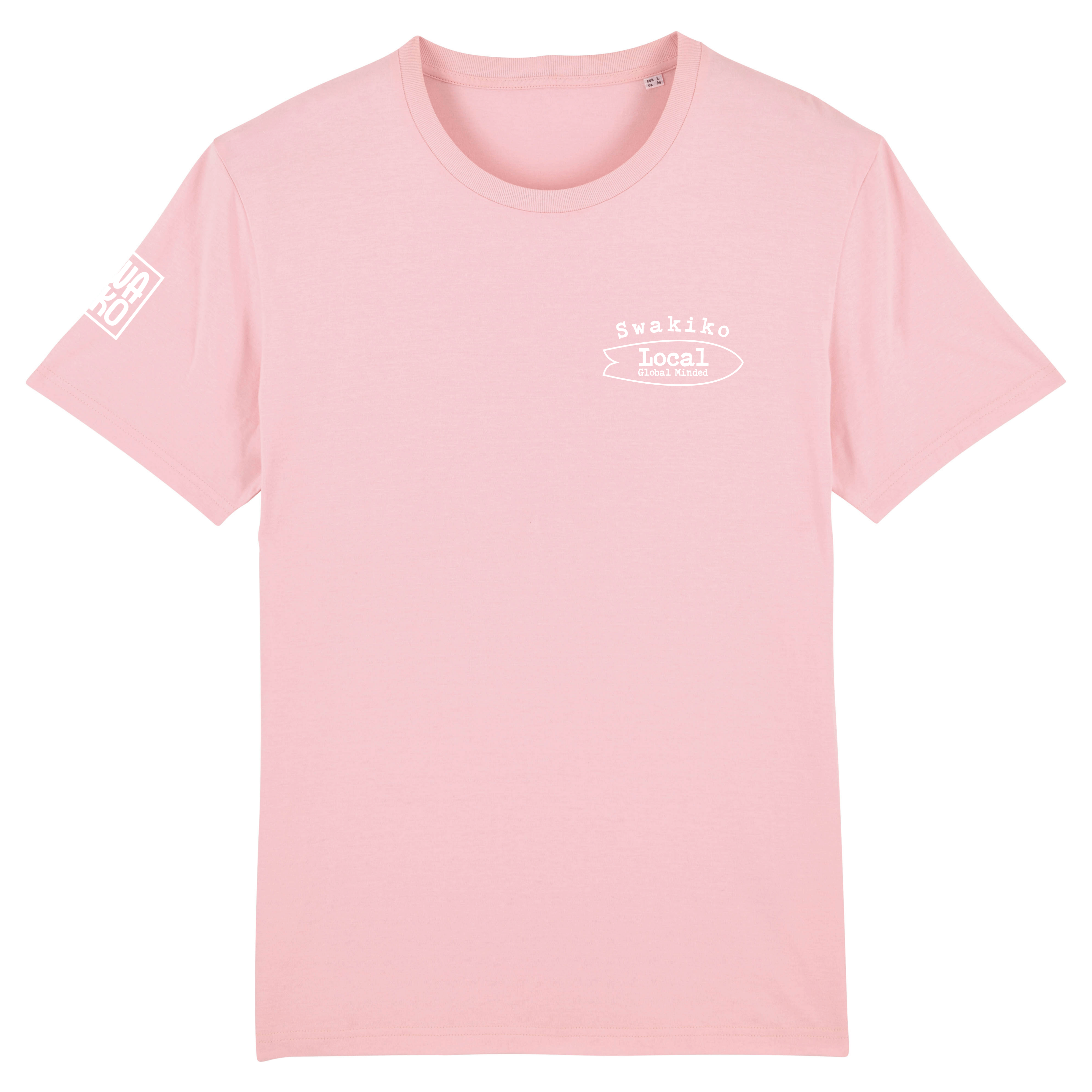 Roze T-shirt met Swakiko bortslogo en surfboard