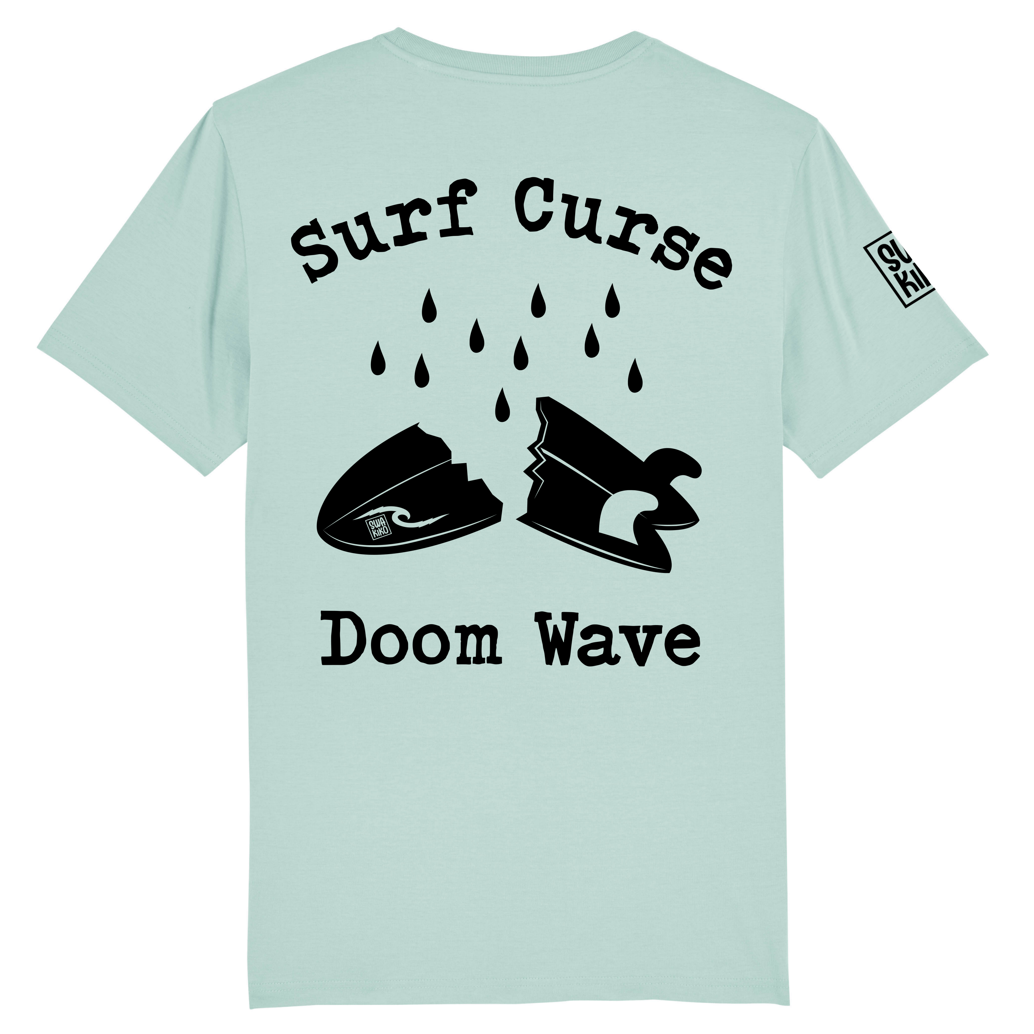 Turquoise Surf Curse T-shirt met artwork van een gebroken surfboard