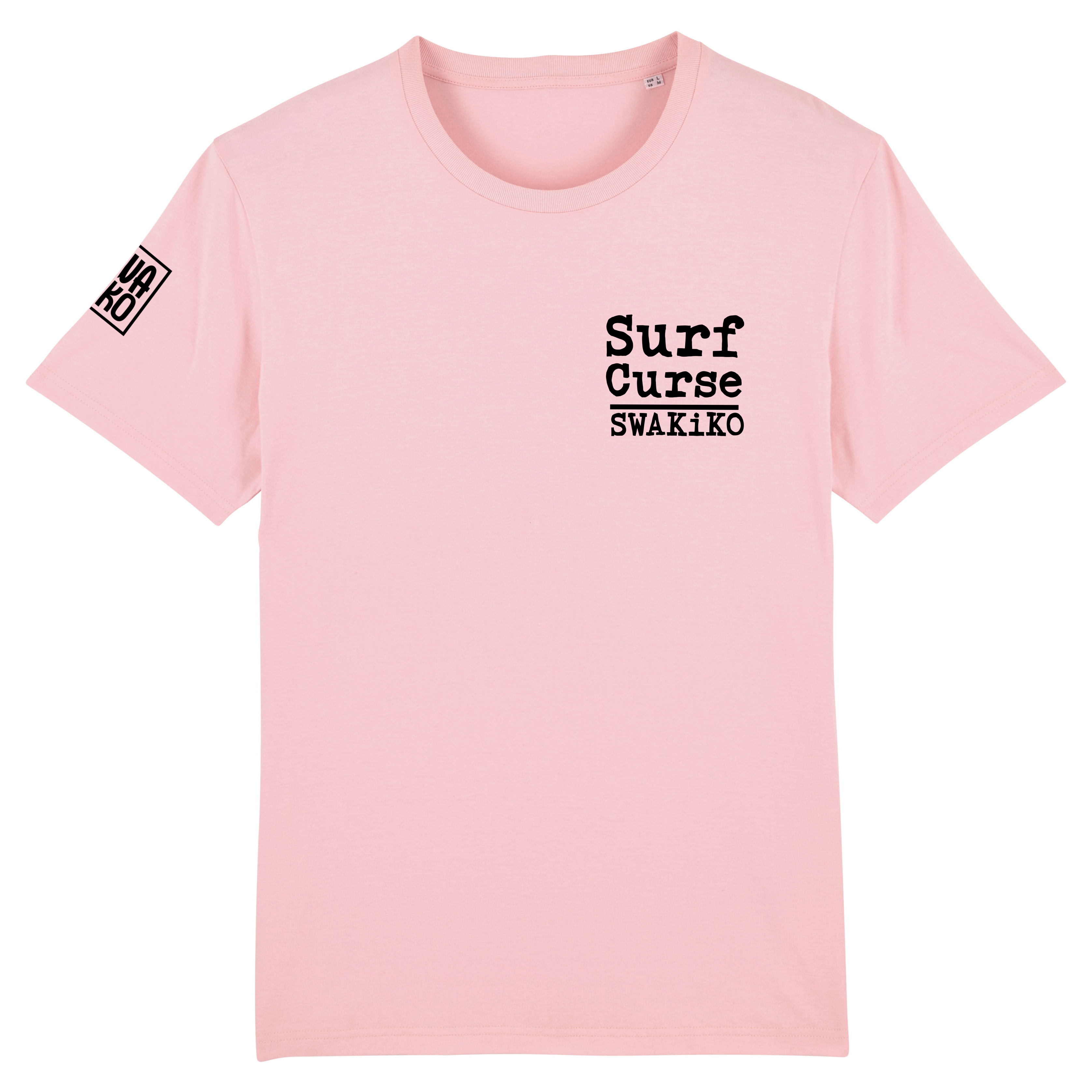 Roze T-shirt met Surf Curse borst logo van Swakiko