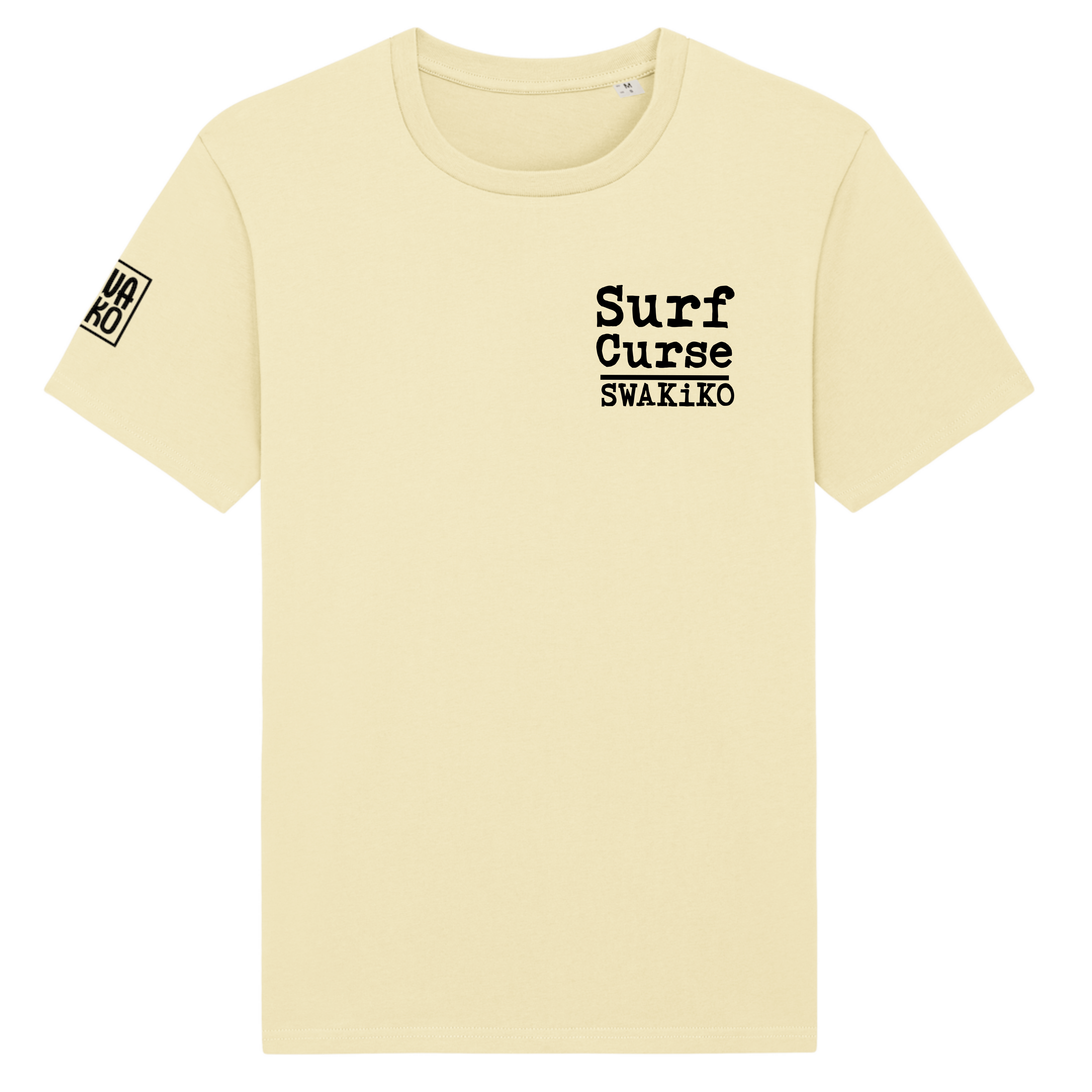 Geel T-shirt met Surf Curse borst logo van Swakiko