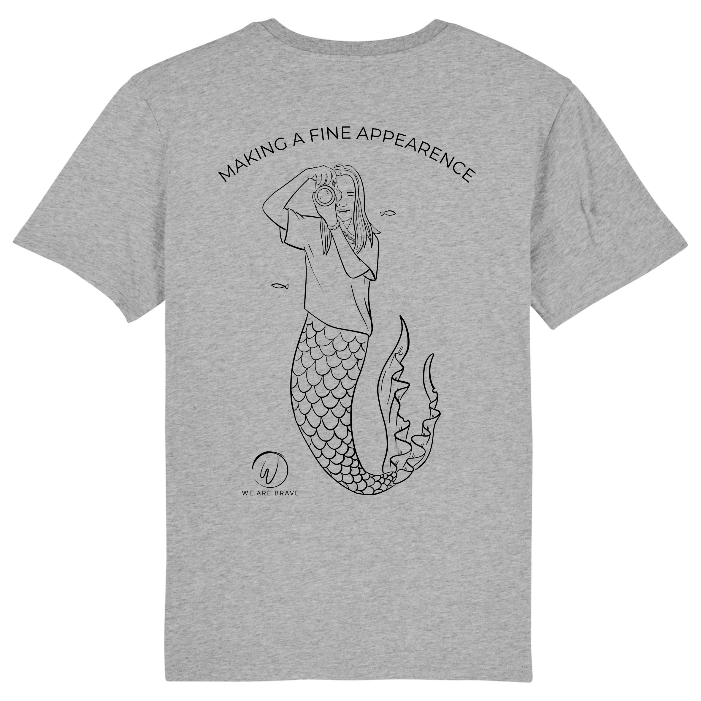 Grijs T-shirt met een fotograferende zeemeermin voor We are Brave productions