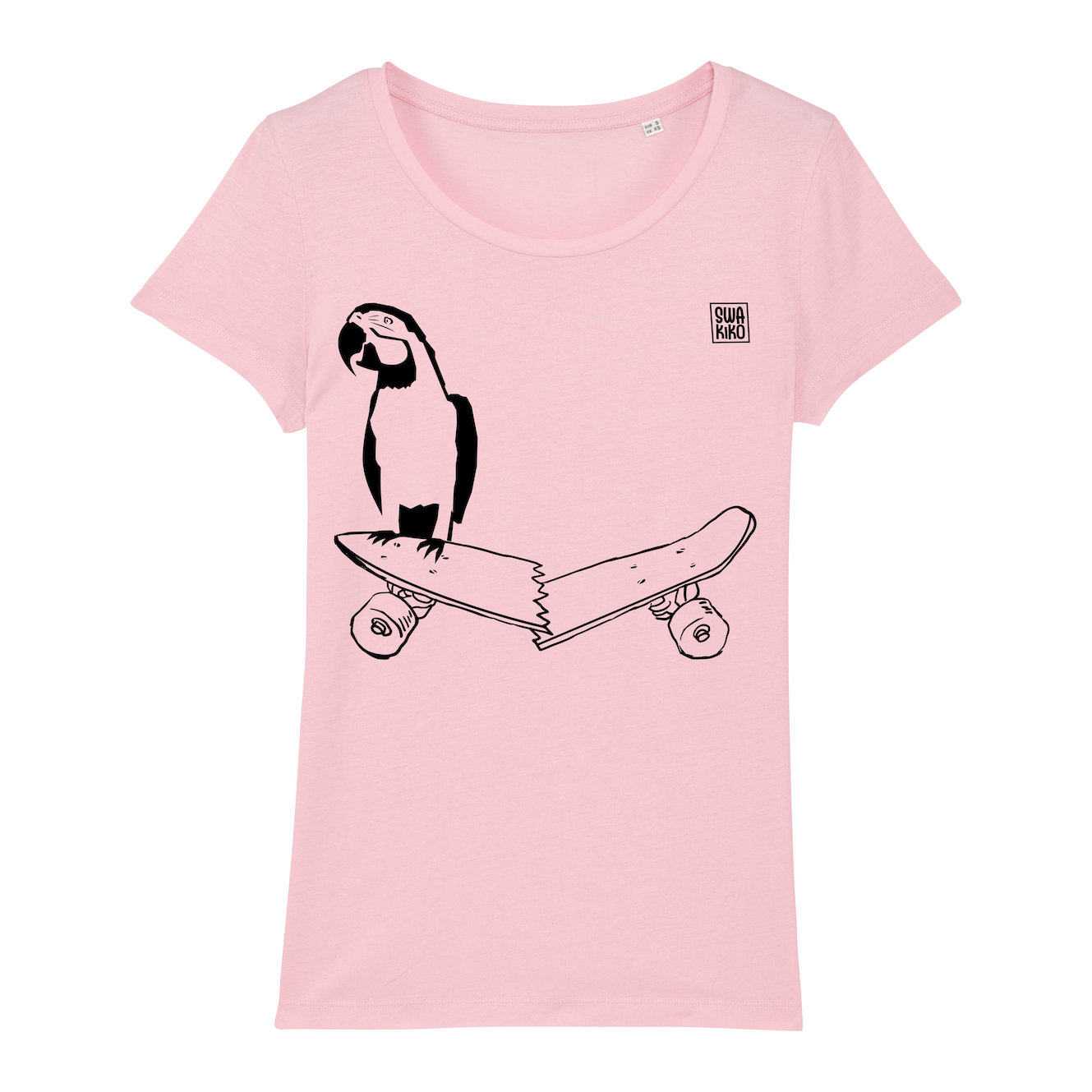 Skate T-shirt women, parrot and skateboard pink