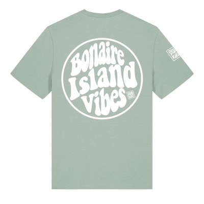 Aloë groen Bonaire Island Vibes T-shirt in vrolijk retro letter stijl
