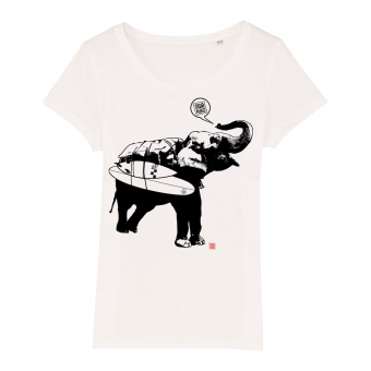 Surf t-shirt women, elephant, white