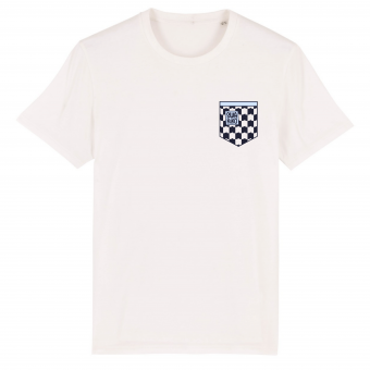 Wit t-shirt met Swakiko logo in geblokt borstzakje