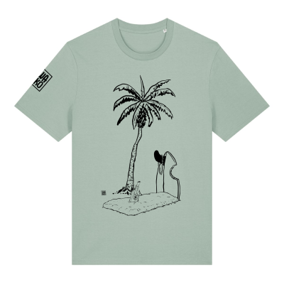 Aloë groen T-shirt met design van een palmboom bij een graf