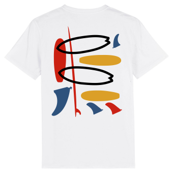 Kleurrijk surf geïnspireerd T-shirt, wit, met Miró-achtig kunstdesign