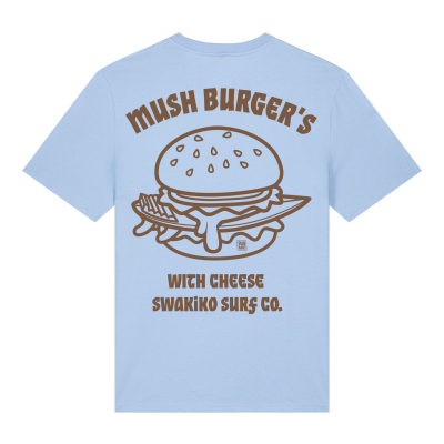 Aloë groen T-shirt met heerlijk surfboard-hamburger design - Een smakelijke twist voor surfliefhebbers