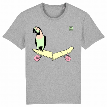 Skate T-shirt, parrot on skateboard, men, grey