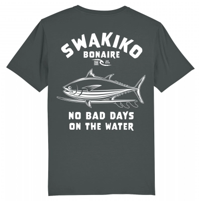 Antraciet Bonaire T-shirt met uniek tonijn op surfboard design - Stoere stijl voor surf- en zee-enthousiastelingen