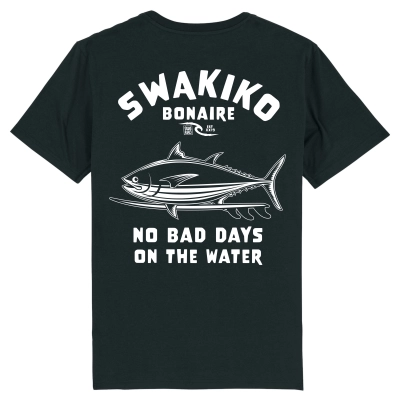 Zwart Bonaire T-shirt met uniek tonijn op surfboard design - Stoere stijl voor surf- en zee-enthousiastelingen