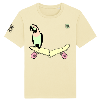 Skate T-shirt, parrot on skateboard, men, yellow