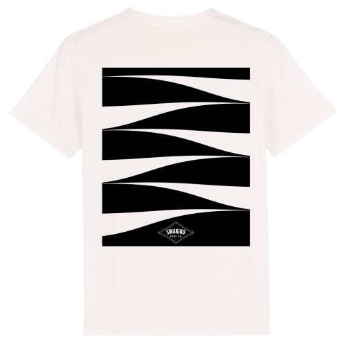 Wit surf T-shirt met abstract golf design - perfect voor surfers