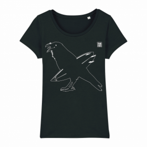 Surf T-shirt, surfing crow, women, black