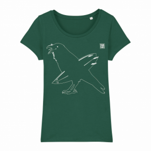 Surf T-shirt, surfing crow, women, green
