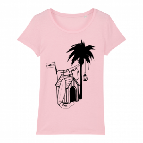 Surf T-shirt, doghouse palm tree, women, pink