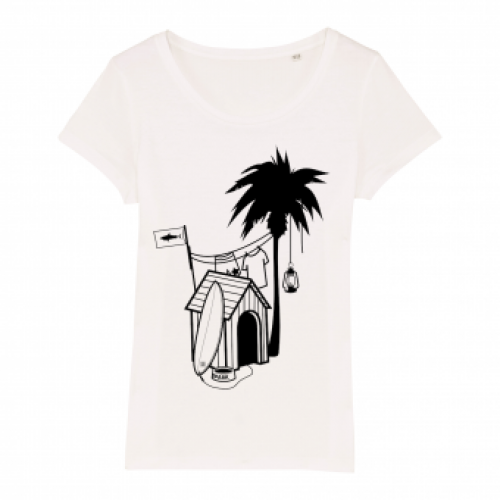 Surf T-shirt, doghouse palm tree, women, white