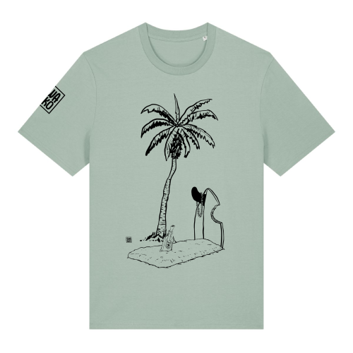 Aloë groen T-shirt met design van een palmboom bij een graf