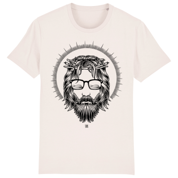 Wit surf t-shirt met artwork van meneer van Nazareth met zonnebril