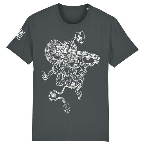 Antraciet T-shirt met een Septopus die Ukelele speelt