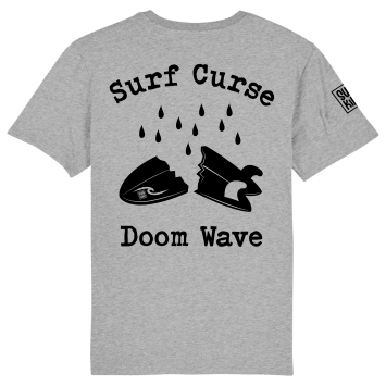 Grijs Surf Curse T-shirt met artwork van een gebroken surfboard