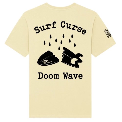 Geel Surf Curse T-shirt met artwork van een gebroken surfboard