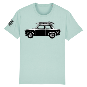 Surf t-shirt men turquoise, Car with surfboard