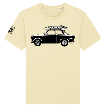 Surf t-shirt men yellow, Car with surfboard