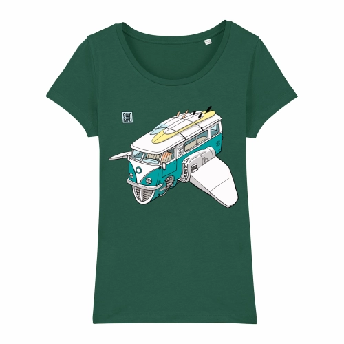 Surf t-shirt women green, Volkswagon Surfship
