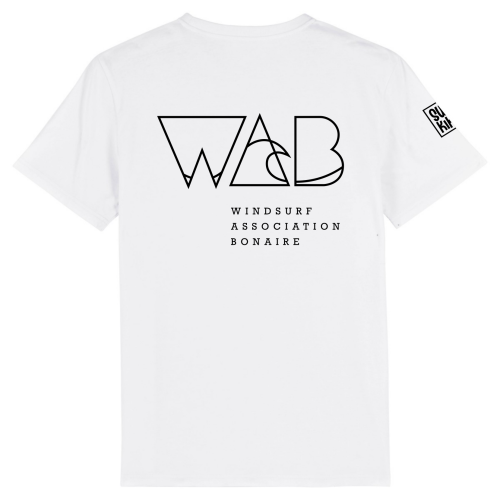 Wit T-shirt van Windsurf Association Bonaire met Swakiko logo op de mouw