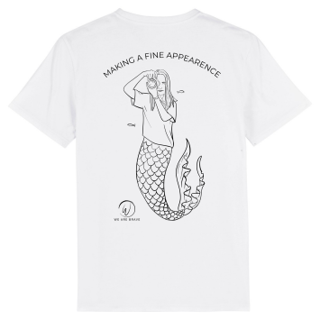 Wit T-shirt met een fotograferende zeemeermin voor We are Brave productions